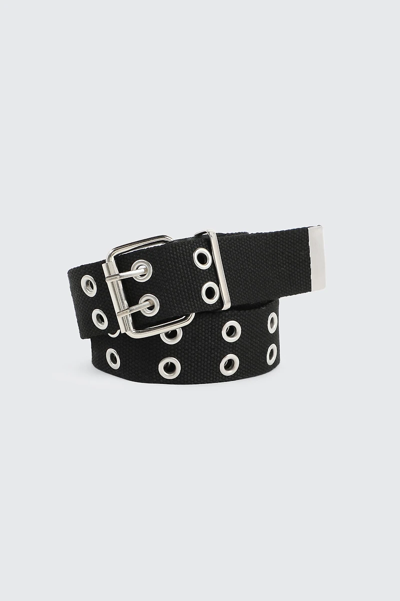 Ardene Canvas Eyelet Belt in Black | Size | Polyester/Cotton