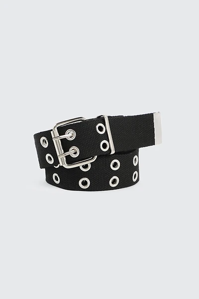 Ardene Canvas Eyelet Belt in Black | Size | Polyester/Cotton