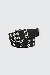 Ardene Canvas Eyelet Belt in Black | Size | Polyester/Cotton