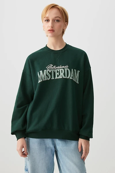 Ardene Destination Sweatshirt with Side Pockets in Dark Green | Size | Polyester/Cotton | Fleece-Lined