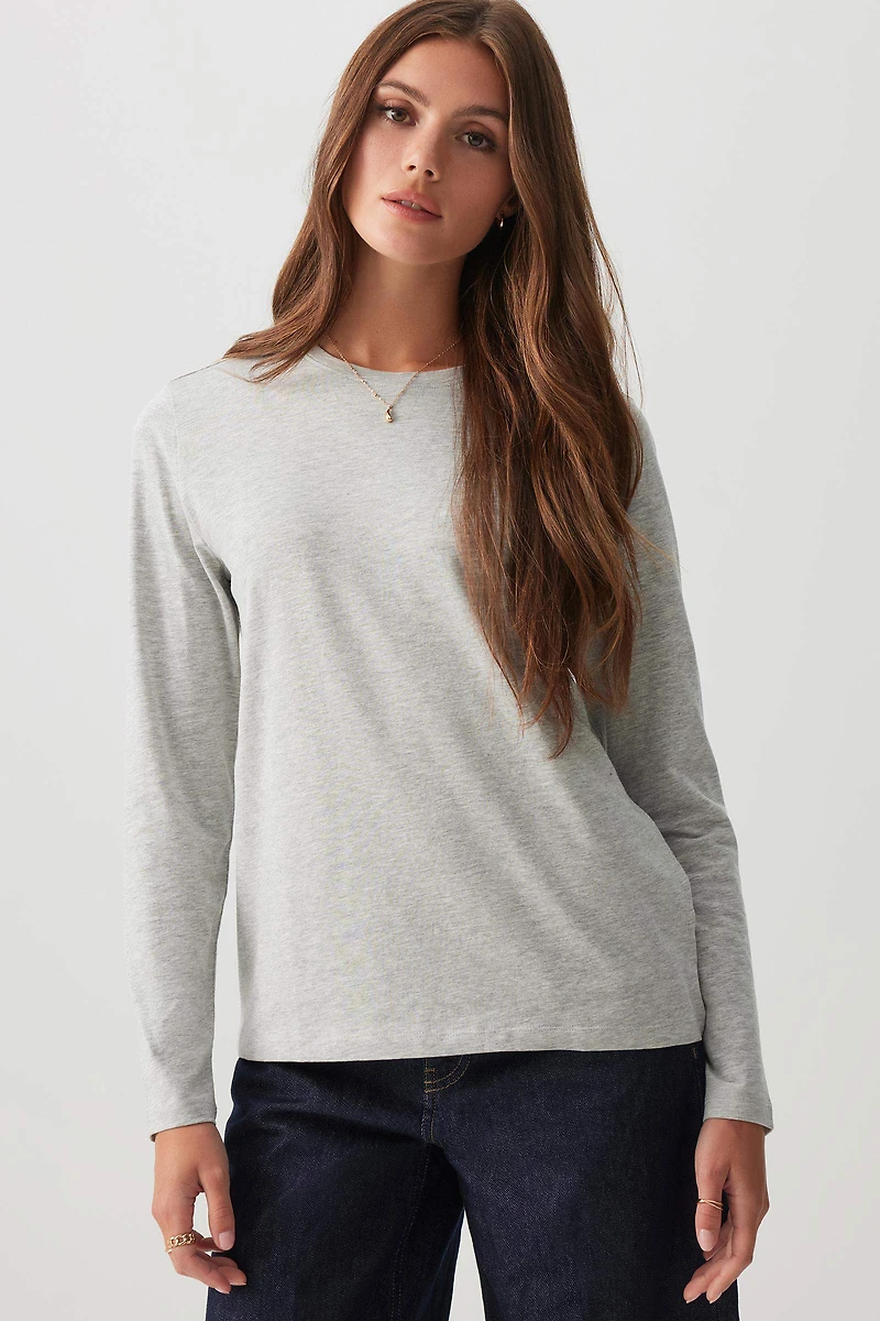 Ardene Basic Long Sleeve T-Shirt in Grey | Size | Cotton/Elastane | Eco-Conscious