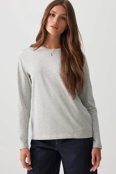 Ardene Basic Long Sleeve T-Shirt in Grey | Size | Cotton/Elastane | Eco-Conscious