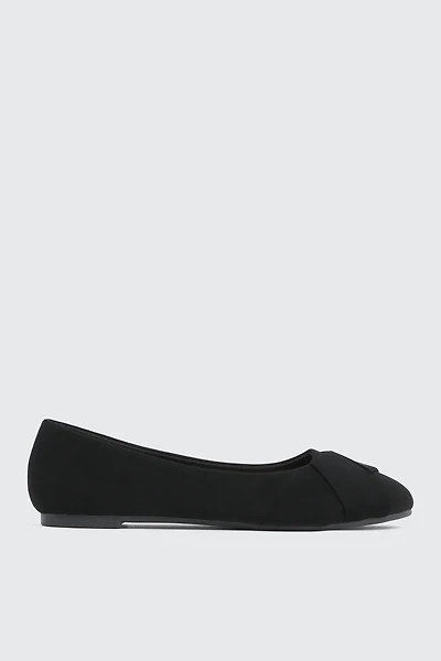 Ardene Pleated Ballet Flats in Black | Size | Faux Suede | Eco-Conscious