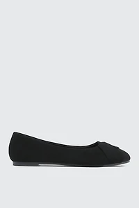 Ardene Pleated Ballet Flats in Black | Size | Faux Suede | Eco-Conscious