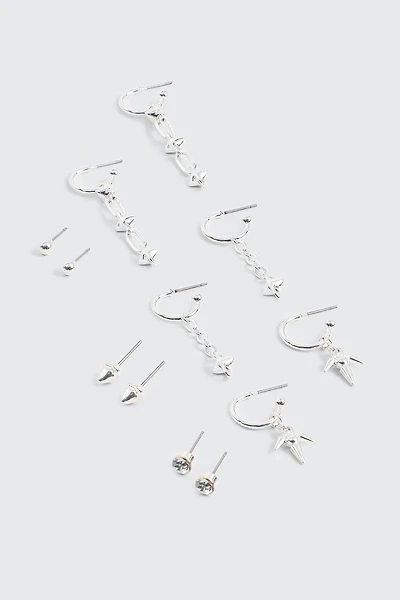 Ardene 6-Pack Hoop and Stud Earrings with Spikes in Silver | Stainless Steel