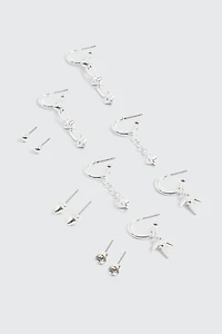 Ardene 6-Pack Hoop and Stud Earrings with Spikes in Silver | Stainless Steel