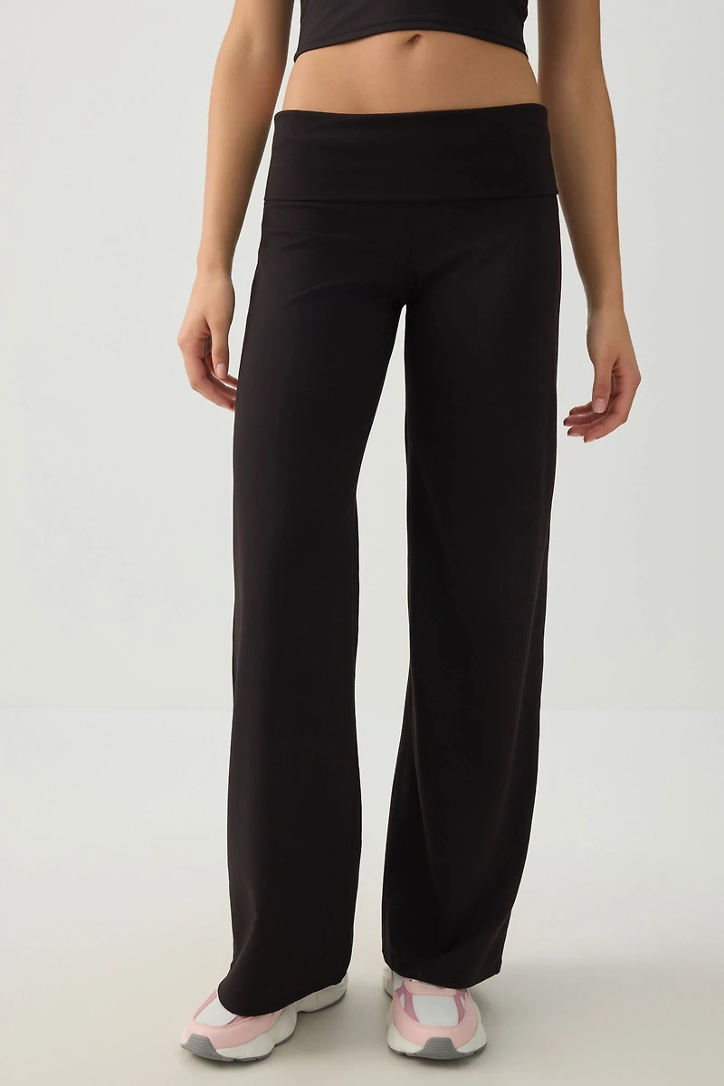 Ardene camactive Fold Over Straight Leg Pants in Black | Size | Nylon/Spandex