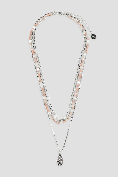 Ardene Three-Row Chain Necklace with Coin Pendant in Silver
