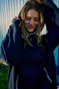 Ardene Whipstitch Oversized Hoodie in Dark Blue | Size | Polyester/Cotton | Fleece-Lined