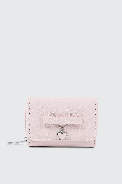 Ardene Kids Folded Wallet with Heart Charm Detail in Light Pink | Faux Leather/Nylon
