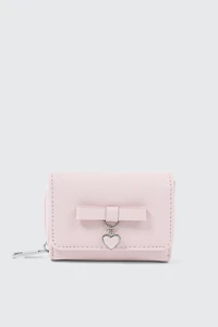 Ardene Kids Folded Wallet with Heart Charm Detail in Light Pink | Faux Leather/Nylon