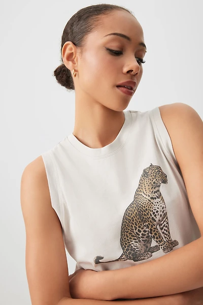 Ardene Graphic Boxy Muscle Tank in Beige | Size | 100% Cotton