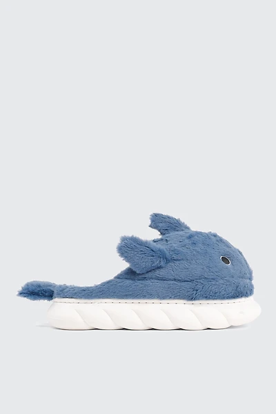 Ardene Plush Shark Slippers in Medium Blue | Size