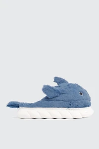 Ardene Plush Shark Slippers in Medium Blue | Size