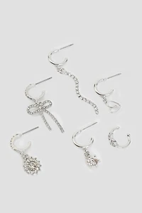 Ardene 6-Pack Charm Hoop Earrings in Silver | Stainless Steel