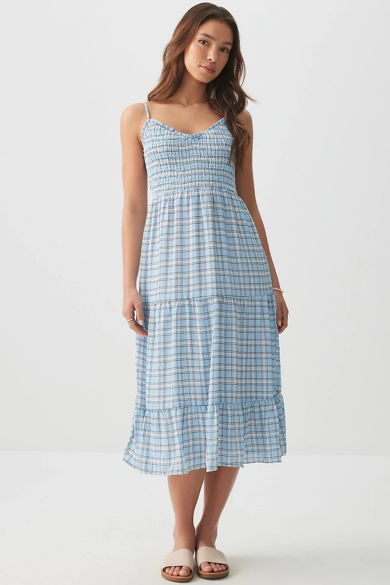 Ardene Midi Tiered Chiffon Dress in Light Blue | Size Small | Polyester