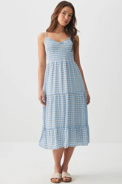 Ardene Midi Tiered Chiffon Dress in Light Blue | Size Small | Polyester