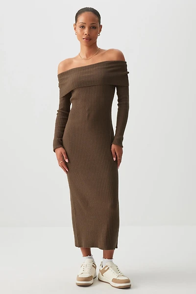 Ardene Off Shoulder Midi Sweater Dress in | Size | Polyester/Elastane/Polyamide