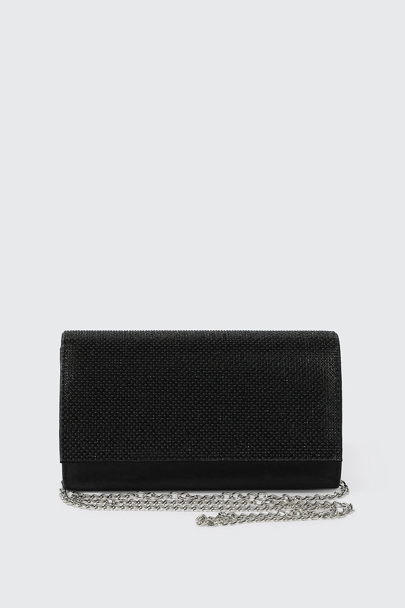 Ardene Embellished Satin Clutch in Black | Polyester
