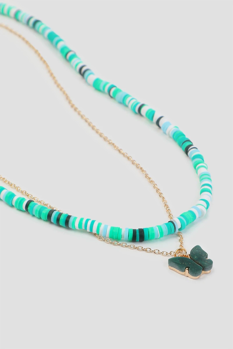 Ardene Two-Row Butterfly Necklace in Dark Green