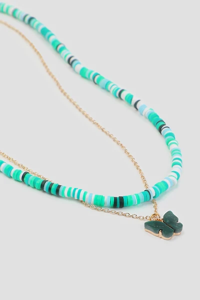Ardene Two-Row Butterfly Necklace in Dark Green