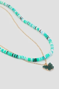 Ardene Two-Row Butterfly Necklace in Dark Green