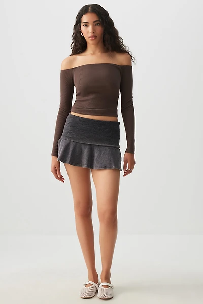 Ardene Washed Micro Skirt in Black | Size | Cotton/Elastane