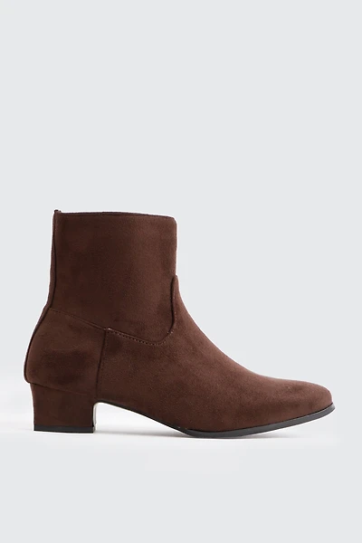 Ardene Elongated Square Toe Booties in Brown | Size | Faux Leather/Faux Suede