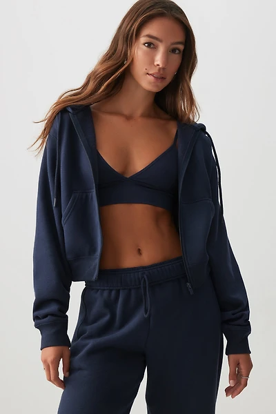 Ardene MADESOFT Fleece Short Zip Up Hoodie in Blueberry | Size | Polyester/Cotton | Eco-Conscious