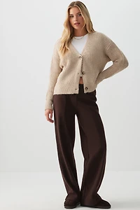 Cardigan à col V côtel