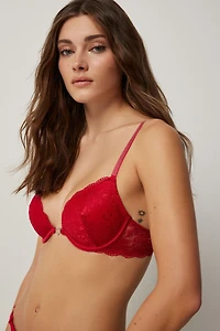 Ardene Lightly Lined Bra with Rhinestones in Red | Size XS | Nylon/Elastane