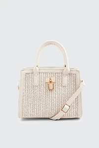 Ardene Square Handbag with Padlock Detail in Beige | 100% Recycled Polyester | Eco-Conscious