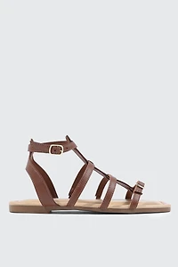 Ardene Square Toe Gladiator Sandals in Brown | Size | Rubber