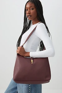Ardene Large Faux Leather Tote Bag in Burgundy | Faux Leather/Polyester