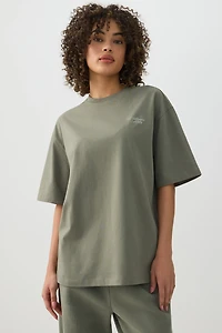 Ardene Oversized Graphic T-Shirt in Sage | Size Small | Cotton | Eco-Conscious