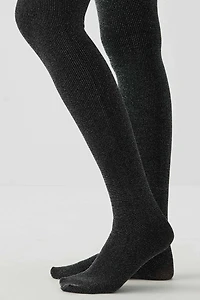 Ardene Rib Shiny Tights in Black | Size | Polyester/Elastane