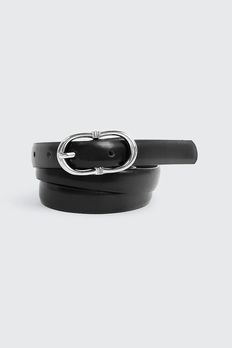 Ardene Double Buckle Faux Leather Belt in Black | Size