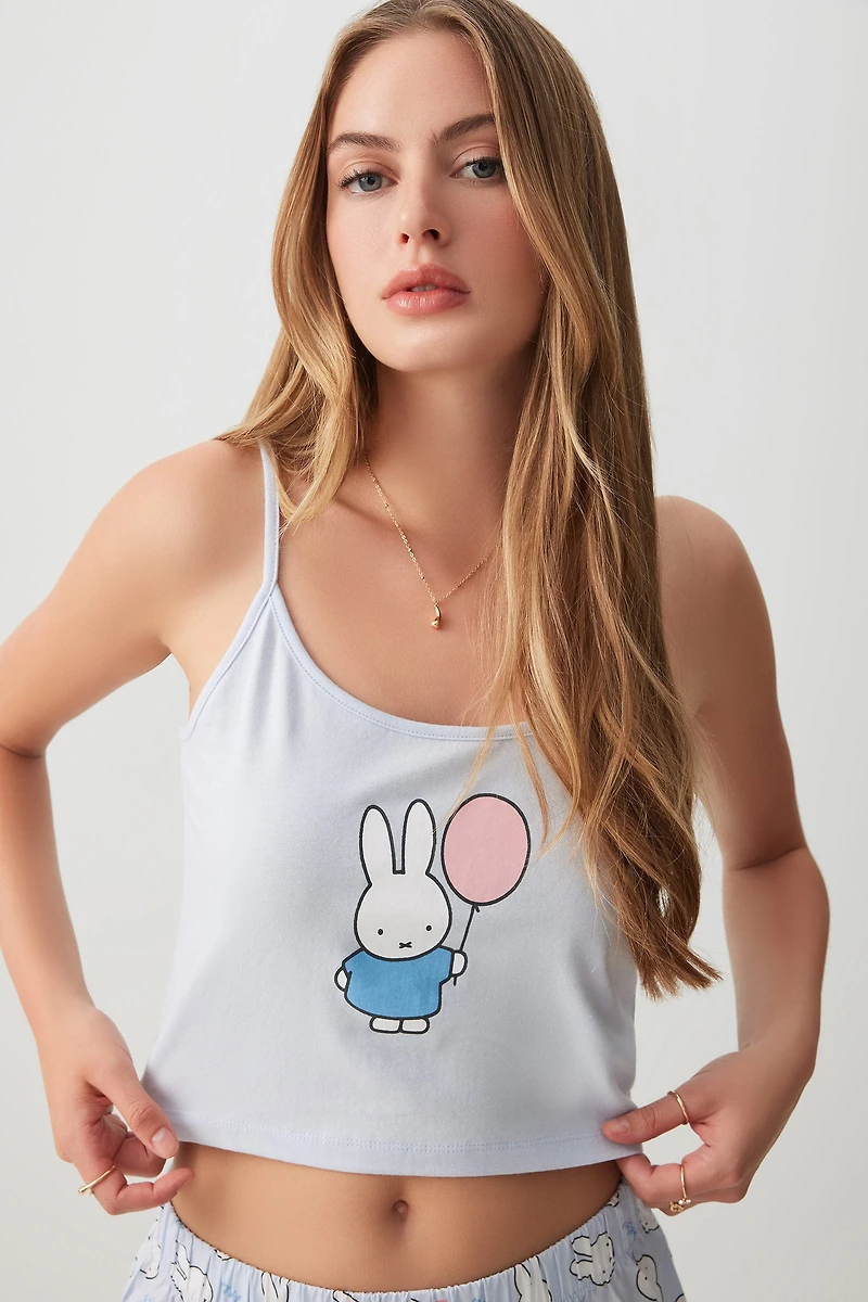 Ardene Miffy Tank & Short PJ Set in Light Blue | Size | Cotton/Elastane