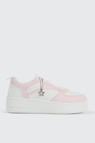 Ardene Thick Sole Court Sneakers with Charm in Light Pink | Size