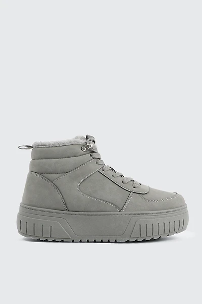Ardene Faux Fur Lined High Top Sneakers in Grey | Size | Faux Suede