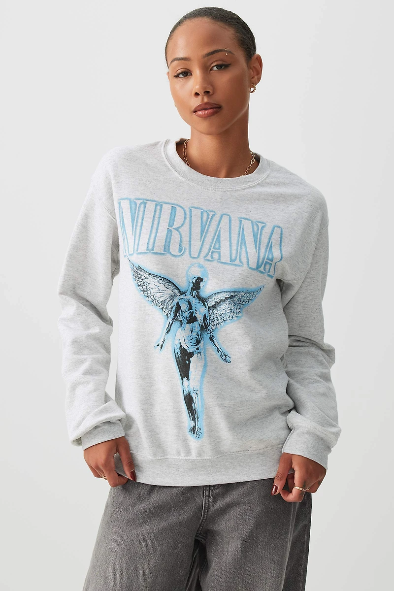 Ardene Nirvana Sweatshirt in Grey | Size | 100% Cotton | Fleece-Lined
