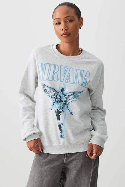 Ardene Nirvana Sweatshirt in Grey | Size | 100% Cotton | Fleece-Lined