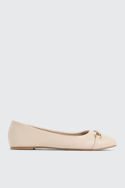 Ardene Flats with Horsebit in Beige | Size | Faux Leather