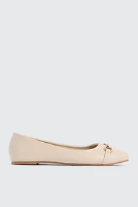 Ardene Flats with Horsebit in Beige | Size | Faux Leather