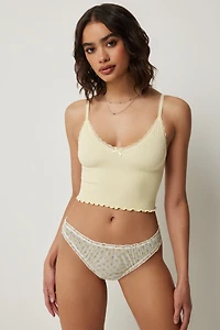 Ardene Mesh Cheeky Panty Panty in Light Yellow | Size XS | Polyester/Elastane