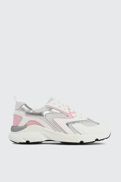 Ardene Two-Tone Sneakers with Silver Details in Light Pink | Size