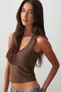 Ardene Basic Ruched Tank Top in Brown | Size | Cotton/Elastane | Eco-Conscious