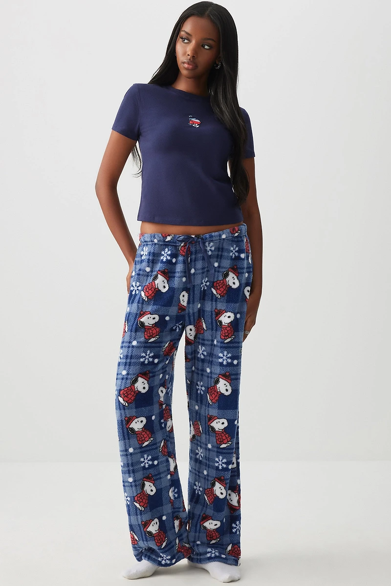 Ardene Plush Snoopy PJ Pants in Dark Blue | Size | Polyester