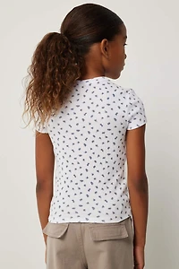 T-shirt ajusté à col rond fleuri