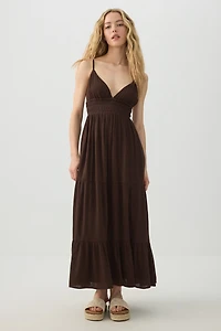 Ardene Crinkle V-Neck Maxi Dress with Pockets in | Size | Polyester/Rayon